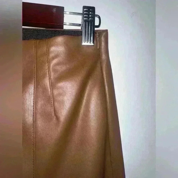 Zara FAUX LEATHER HIGH-WAISTED LEGGINGS Brown Size XS NEW - Picture 3 of 4